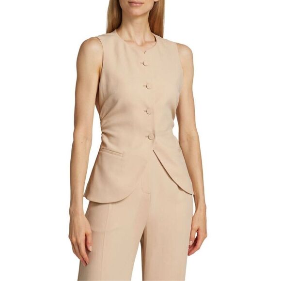 DEREK LAM 10 CROSBY South Door Suiting Vest and Matching Suit Pants In Champagne - Picture 3 of 16